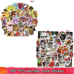 100 PCS Horrible Punk Skull Waterproof Vinyl Stickers Pack for Teens Adults to DIY Phone Laptop Water Bottle Luggage Scrapbook Bike Decals
