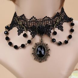 Exaggerated Female Accessories Wholesale Retro Black Crystal Lace Necklace Short Necklace Collar Chain Female Fake Collar