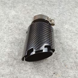 Universal Shiny Carbon Fiber Glossy Black Stainless Steel Exhaust Muffler Tips Single End Pipe For BMW BENZ