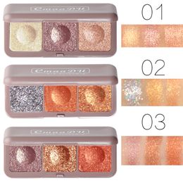 CmaaDu Shimmer Glitter Eye Shadow Palette 3 Colors Eyeshadow Sparkling Eye Shadow Cosmetics