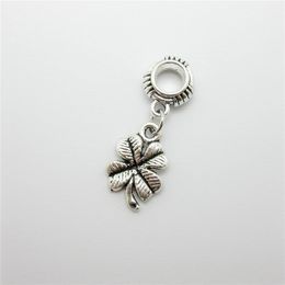 100Pcs/lot Tibetan Silver Four leaf clover Charms Big Hole beads Dangle Charms For Jewelry Making findings