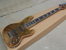 Brown Colour Electric Bass with 2 Pickups,5 Strings,24 Frets,Rosewood Fretboard,Chrome Hardwares, can be Customised