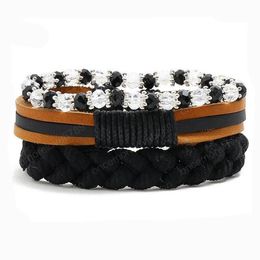 Hot sale 100% genuine leather bracelet DIY crystal Braid wax rope Beading Men's Combination suit Bracelet 3styles/1set