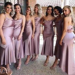 2020 Long Bridesmaid Dresses Spaghetti Satin Wedding Party Dress For Brides Maid Mermaid Maid of Honour Gowns