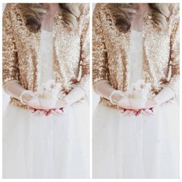 Bling Bling Sequins Long Sleeves Rose Gold Bridal Jackets 2018 Shrug Formal High Quality Wedding Coats Boleros Wedding Accessories Cheap