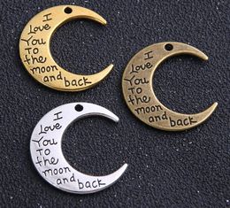 30pcs 27x30mm Antique Bronze silver I Love You To the Moon And Back Charms Pendants For DIY Jewelry Making Findings