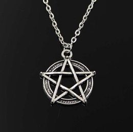 free ship 20pcs/lot Tibetan Silve Vintage Style Star Pentagram charms Long Chain Necklaces Jewelry For Women