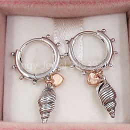 Heart & Conch Shell Hoop Earrings Authentic 925 Sterling Silver Studs Fits European Pandora Style Studs Jewelry Andy Jewel 289000C00