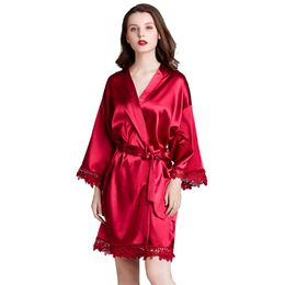 Womens Robe Nightgown Bathrobe Sleepwear Long-sleeved Large Size Silk Summer Ice Silk Night Robe Bridesmaid Morning Robe