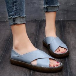 Summer 2020 Women Sandals Soft Bottom Leather Handmade Ladies Shoes Slip On Flat Sandals 35-41 Support Drop Shopping