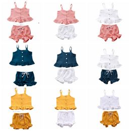 Giyim Setleri Kızlar Askı Şort Tops 2 Adet Setleri Yaz Prenses Elbise Bebek Giysileri Fırfır Çocuk Kıyafetleri Pamuk Toddler LSK416 Suits