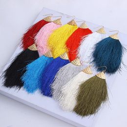 Hot Sell Alloy Cotton Thread Feather Tassel Earrings Bohemia Dangle Hook Fringe Earrings Eardrop For Women Designer Jewellery Gifts