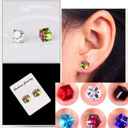 Clip on Earrings Crystal Cubic Zirconia Cube Magnet Studs Ear rings Non-pierced magnetic Fashion Jewellery