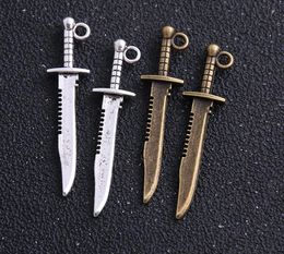 200pcs Silver bronze Plated Knife Charms Pendants for Bracelet Necklace Jewelry Making DIY Handmade Craft 10x43mm