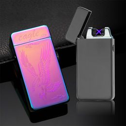 Customised Lighter USB Plasma Dual Arc Metal Lighter Rechargeable Windproof Electronic Lighter Cigarette Thunder Ligthers Gift for Man