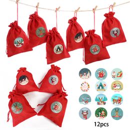 Linen Drawstring pouches sets Christmas Party Decorations Gift red Pouches bags Gift pack bags little Pouch Christmas package