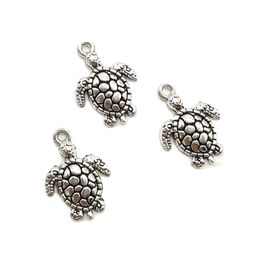Wholesale 100pcs Sea turtles Antique Silver Charms Pendants Retro Jewellery Making DIY Keychain Pendant For Bracelet Earrings 13*17mm DH0825