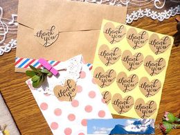 'Thank You' Typeface Brown Kraft Stickers Heart Shape Sticker Kraft Label Sticker DIY Gift Cake Baking Sealing Sticker