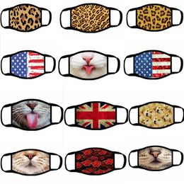 Funny Face Mask Cartoon Printed Reusable USA flag 3D leopard animal print Anti Dust Washable Outdoor Mouth Cover Masks DA597