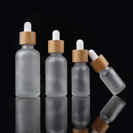 Bamboo Cap Frosted Glass Dropper Bottle Liquid Reagent Pipette Bottles Eye Dropper Aromatherapy Essential Oils Perfumes Bottles LX2650