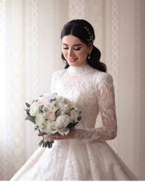 High Neck Muslim Style Wedding Dresses Bridal Ball Gowns Princess Long Sleeves Lace Appliques Wedding Gowns V Neck Petites Plus Size