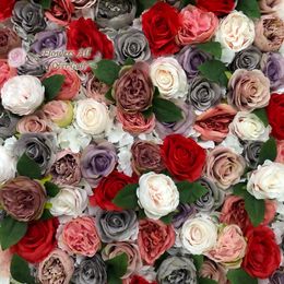 3D Artificial Flowers Wall Panel Wedding Decoration Gray Red Ivory Fake Flower Wall Wedding backdrop Home Decor GY786