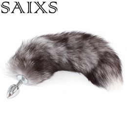 Fox Tails Anal Plug Anal Sex Toys Big Real Silver Fox Tails Metal Butt Plug Couple Erotic Cosplay Wolf Tail Drop shipping CX200724