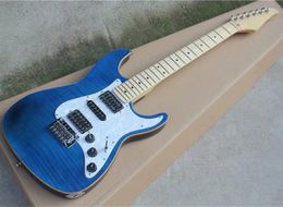 Blue electric guitar with HSH pickups,Flame maple veneer,Maple fingerboard,White pearl pickguard,Can be Customised
