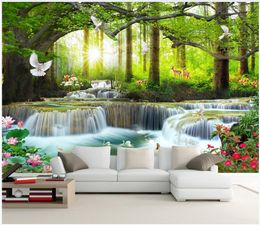 Custom photo wallpapers for walls 3d mural Simple pastoral scenery green big tree forest waterfall landscape bedroom bedside background wall