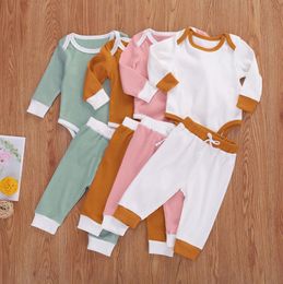 Kids Designer Clothes Boys Clothing Sets Baby Long Sleeve Solid Rompers Pants Suits Girls Autumn Fashion Jumpsuits Trousers Outfits LSK532