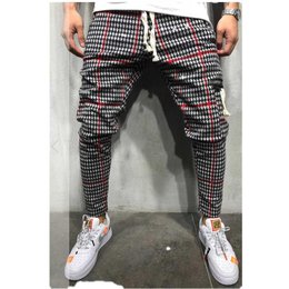 Men Plaid Pants Full Length Mens Joggers Causal Harem Pants Streetwear Hip Hop Slim Fit Trousers Male Cotton Sweat