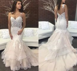 Wedding Dresses Mermaid Spaghetti Straps Bridal Gowns Lace Appliques Plus Size 2 4 6 8 10 12 14 16 18 20 22 24