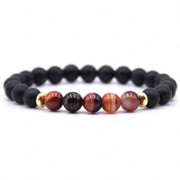 Mens and Womens Handmade Black Lava Bead Bracelet 18 Colors 8MM Natural Stone Tiger Eye Bracelet