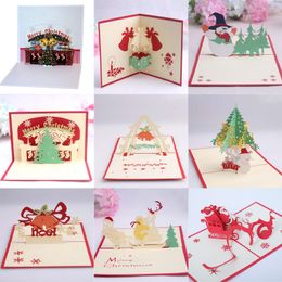 3D Pop Up Merry Chirstmas Greeting Cards Bell Santa Claus Deer Snowman Xmas Gift Postcards Festive Party Supplies