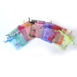 butterfly gift bags Australia - 100pcs SILVER Butterfly 7x9cm Organza Wedding Gift Bags&Pouches Drawstring Bag OrganzaCandy DIY Gift Bags