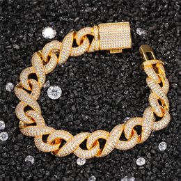 Cool Men Bracelets 14mm 7/8/9inch Gold Silver Colours Iced Out CZ Cuban Links Bracelet Mens Punk Hip Hop Jewellery