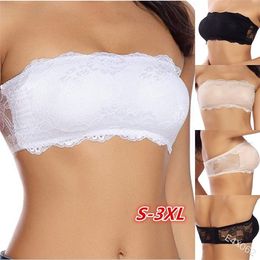 Women Push Up Bras Lady Sexy Lingerie Wire Free Pure Color Lace Hollow Strapless Invisible Bra Underwear