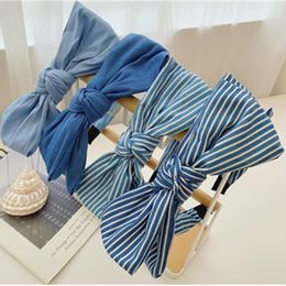 Side Bow Knotted Denim Hairband Women New Hair Accessories Double-Layers Bow Hair Hoop Adults Headdress Teen Girls Bow Headband