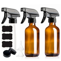 2 Pack 250ml Empty Amber Glass Spray Bottle with Trigger Sprayer & Chalkboard Labels for Essential oils Cleaning products 8 Oz