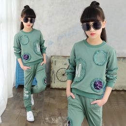 Children Clothing New Spring Teen Girls Clothes Set Sequin Long Sleeve Tops+Pants 2 PCS Kids Tracksuit Girls Sports Suits 4-13 Y