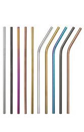6*215mm 304 Stainless Steel Straw Bent And Straight Reusable Colorful Straw Drinking Straws Metal Straw Cleaner Brush Bar
