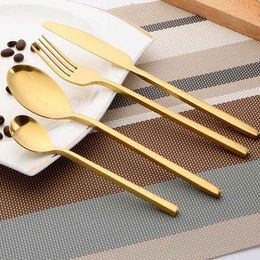 50set High Quality Gold Cutlery Scoop Fork Knife Tea Scoop Gold Stainless Steel Food Silverware Dinnerware Set Utensil