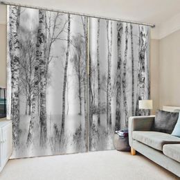 Luxury Blackout 3D Window Curtain For Living Room Bedroom white birch forest curtains Blackout curtain