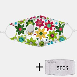 2Pcs PM2.5 Filter Floral Dust-proof Masks With Breathing Masks Non-disposable