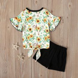 INS Summer girls suits flower T shirt+ sequin shorts 2pcs/set sweet girls outfits kids designer clothes girls clothes kids suits