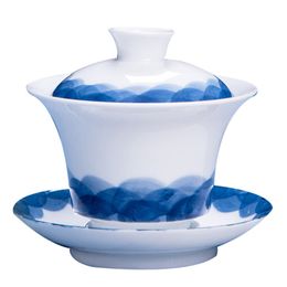 Hand-Painted Blue Gaiwan Pattern Underglaze Ceramic Big Tea Bowl Cup Large Size Jingdezhen Tea Tureen Accessories