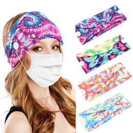 Sports Headband With Button Keep Ear From Pain Tie Dyed Yoga Headband Fitness Hair Band Wide Cotton Hair Accessories Turban