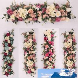 Artificial Arch Flower Row DIY Silk Peonies Rose Artificial Flower Row Wedding Centerpiece Decorative Backdrop 100*25cm