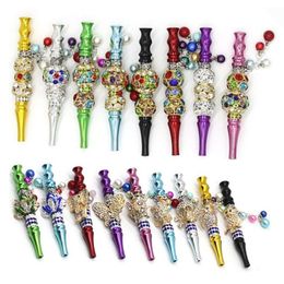 DHL Bling Blunt Holder Smoking pipe Tool Metal Hookah Mouthpiece Mouth Tips Pendant Shisha Animal Skull Shaped Philtre With Jewellery Diamond