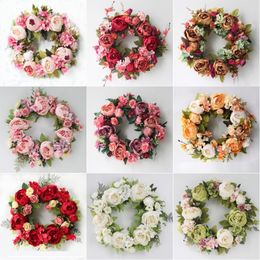 Artificial Flower Wreath Peony Wreath 40cm Diameter Peony Door Round Flower Garland Home Front Door Decor